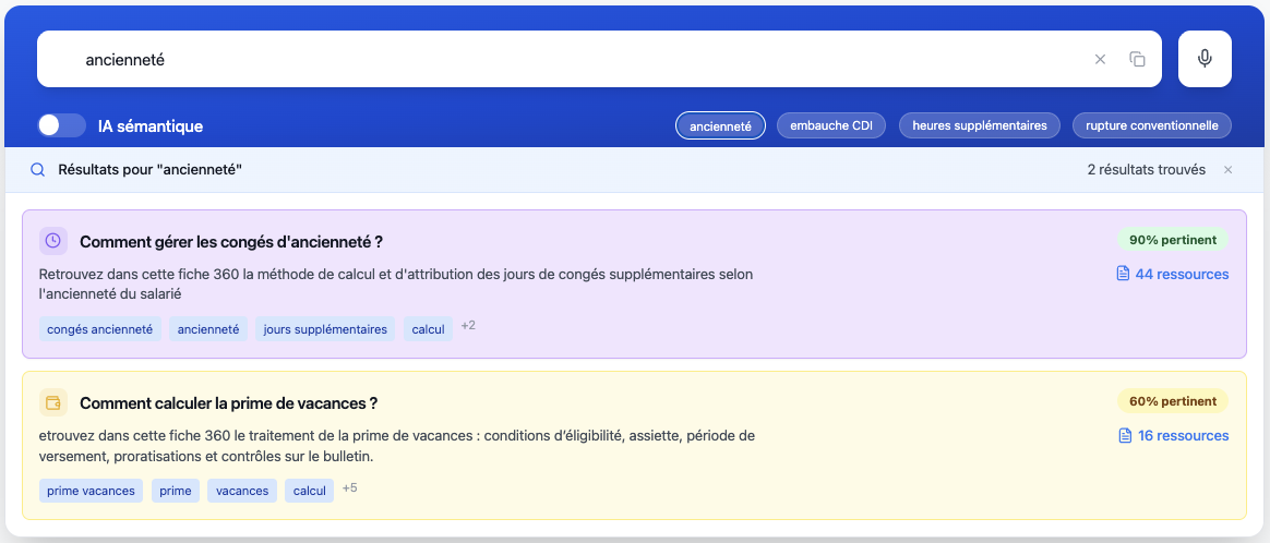 Capture d'écran de la recherche